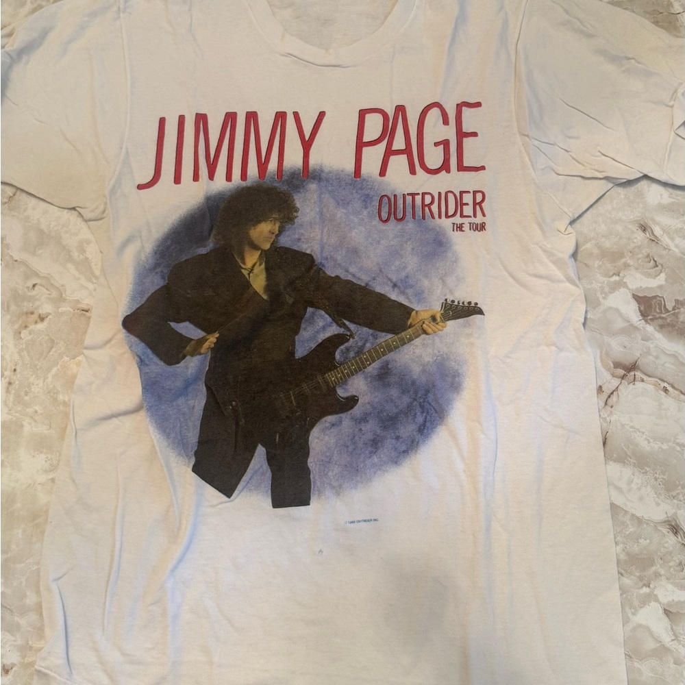 White Graphic Band Tee with Red Lettering